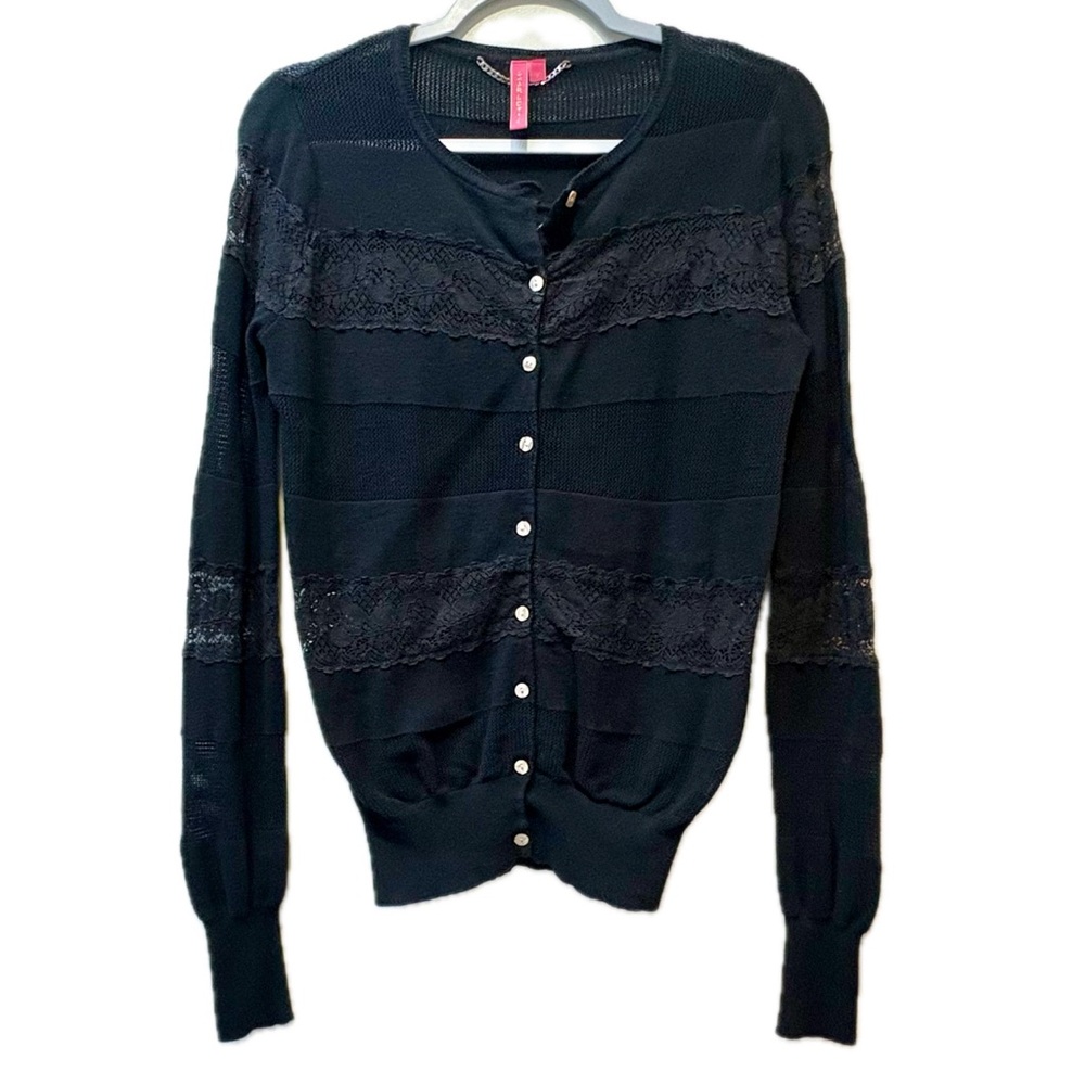 Charlotte Tarantola Lace inset Black button down Cardigan size Small